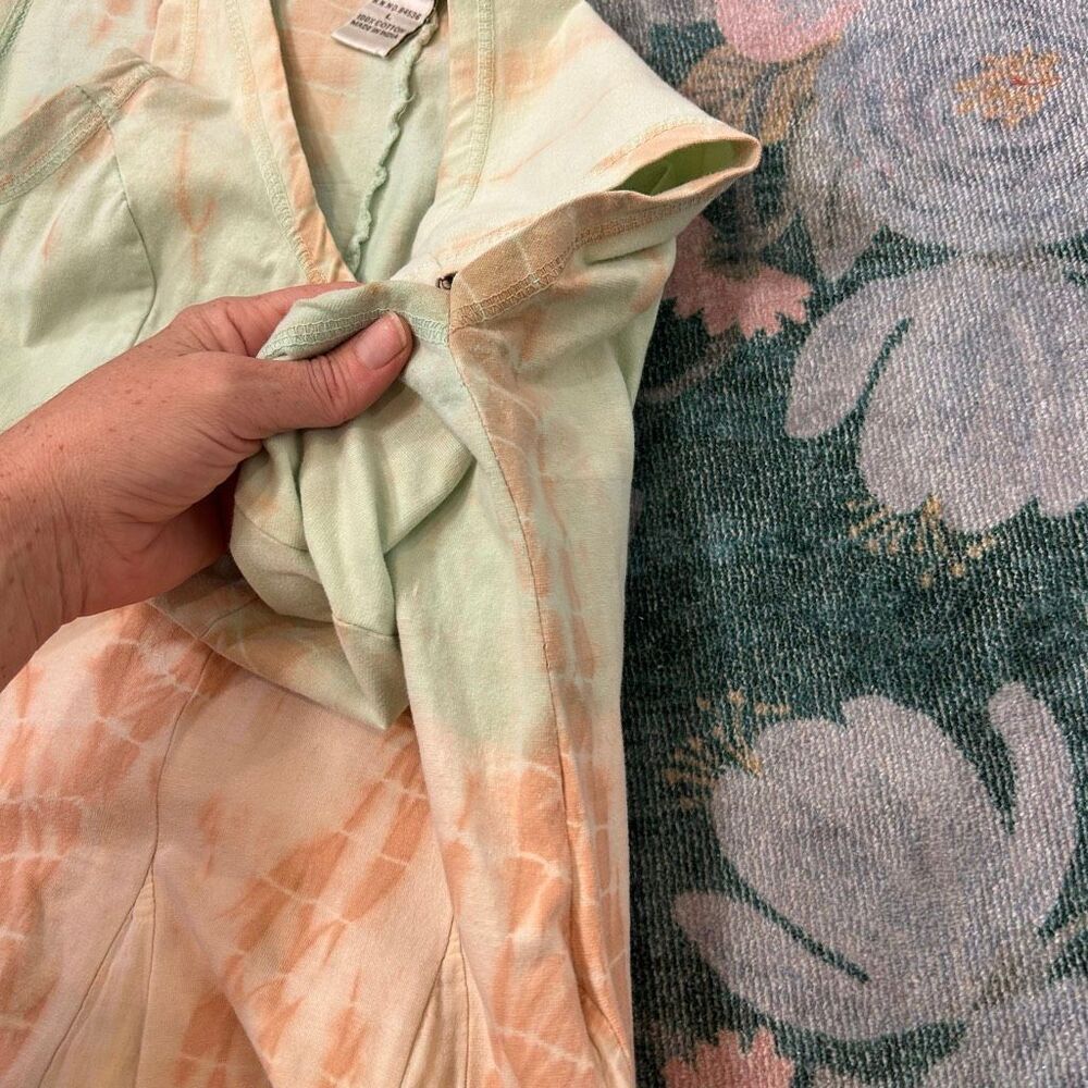 The Pyramid Collection Dress Vintage Small Peach Green Cotton Tie Dye Ombre Midi - Picture 13 of 16